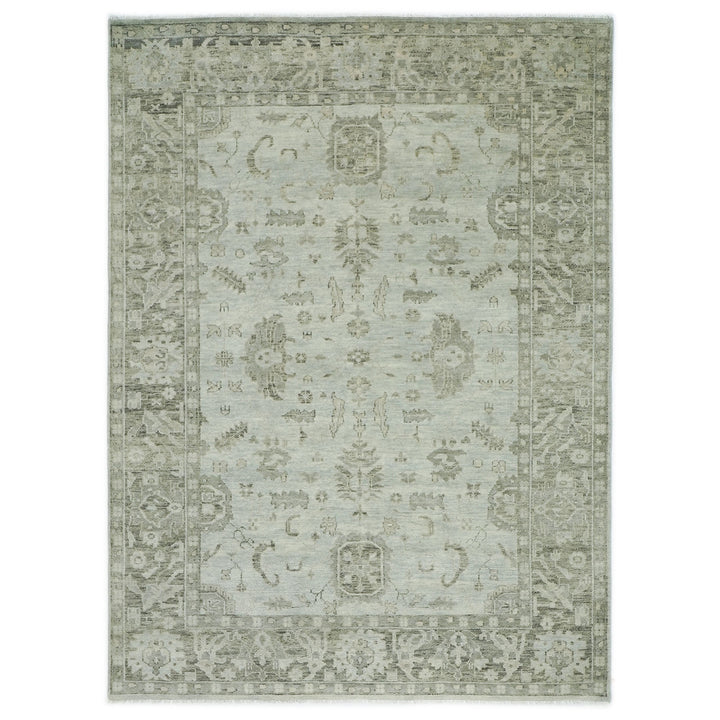 10x14 Gray, Moss, Multi Color Hand Knotted Oushak Wool Transitional Oriental Rug