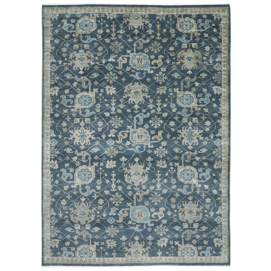 10x14 Blue, Beige, Moss Color Hand Knotted Oushak Wool Arts and Crafts Oriental Rug