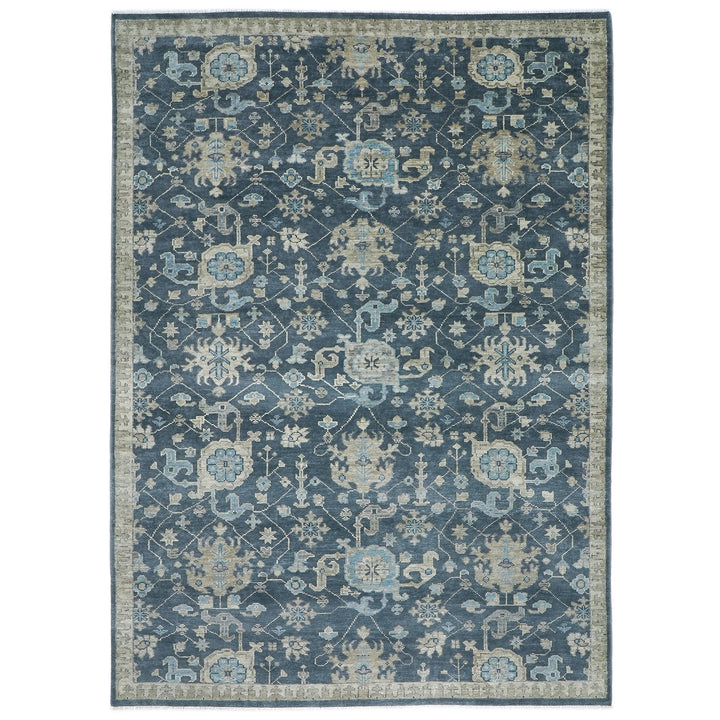 10x14 Blue, Beige, Moss Color Hand Knotted Oushak Wool Arts and Crafts Oriental Rug