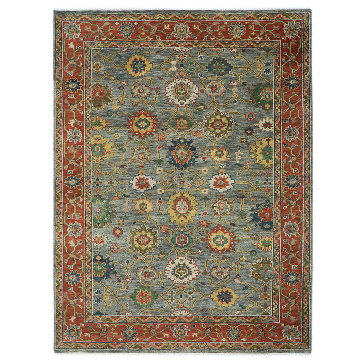 10x14 Blue, Burnt Orange, Gold Color Hand Knotted Oushak Wool Arts and Crafts Oriental Rug