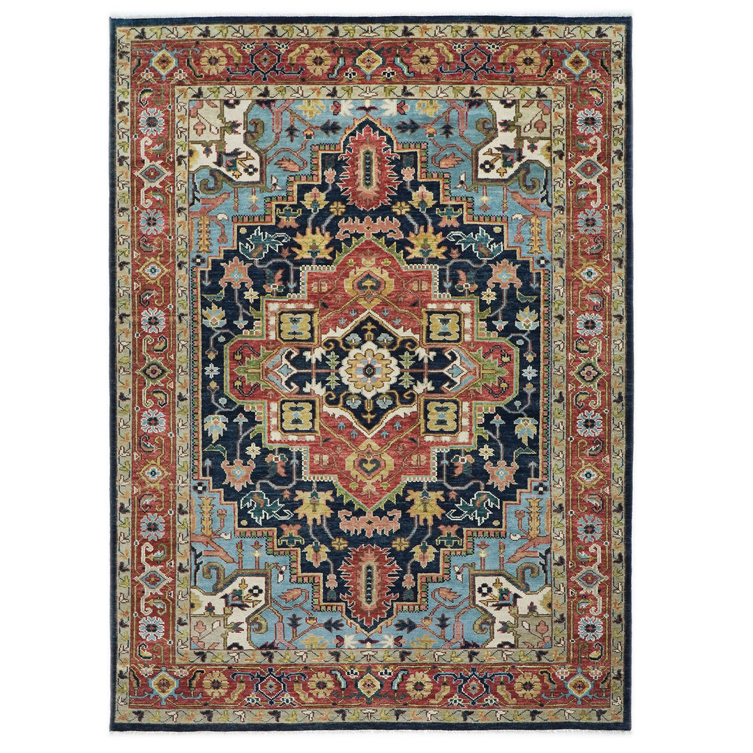 10x14 Navy, Rust, Lime Color Hand Knotted Oushak Wool  Oriental Rug