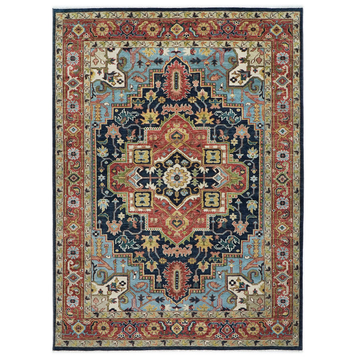 10x14 Navy, Rust, Lime Color Hand Knotted Oushak Wool  Oriental Rug