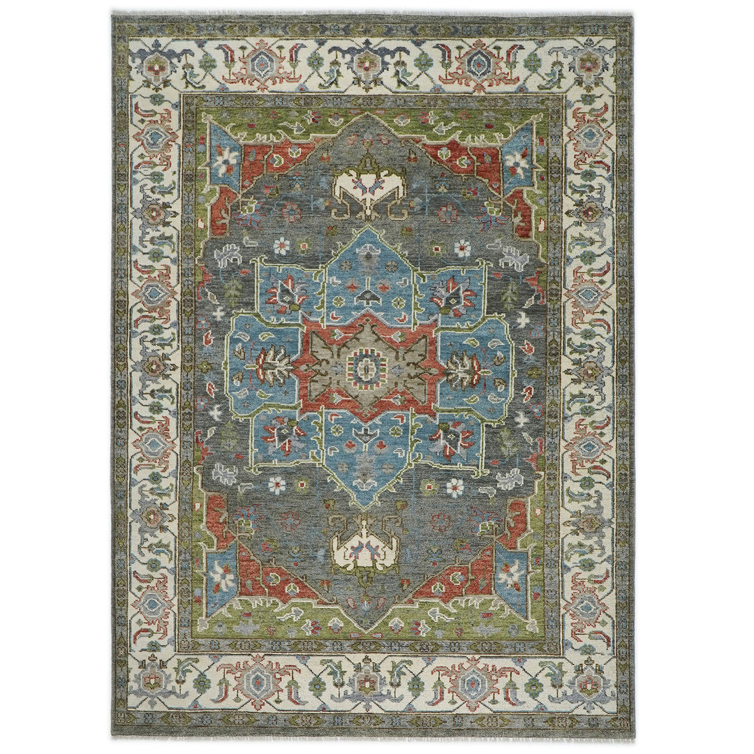 10x14 Gray, Blue, Lime Color Hand Knotted Oushak Wool  Oriental Rug