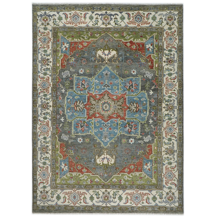 10x14 Gray, Blue, Lime Color Hand Knotted Oushak Wool  Oriental Rug