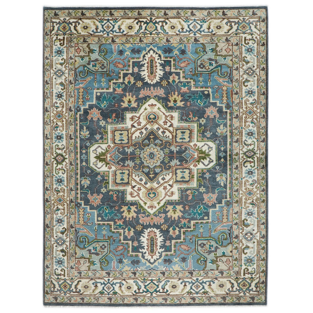 10x14 Blue, Ivory, Gray Color Hand Knotted Oushak Wool  Oriental Rug