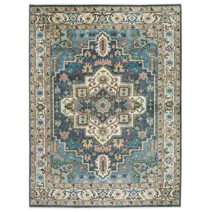 10x14 Blue, Ivory, Gray Color Hand Knotted Oushak Wool  Oriental Rug