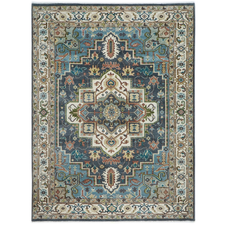 10x14 Blue, Ivory, Green Color Hand Knotted Oushak Wool  Oriental Rug