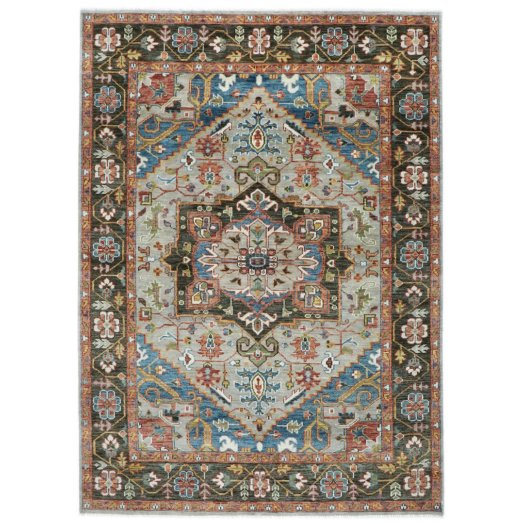 10x14 Gray, Green, Blue Color Hand Knotted Oushak Wool  Oriental Rug