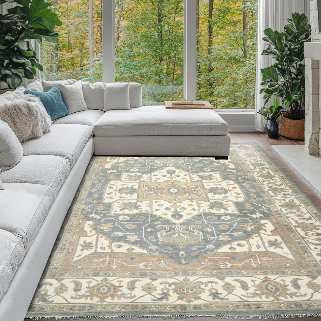 10x14 Ivory
, Slate
, Rust
 Color Hand Knotted Oushak
 Wool Transitional Oriental Rug