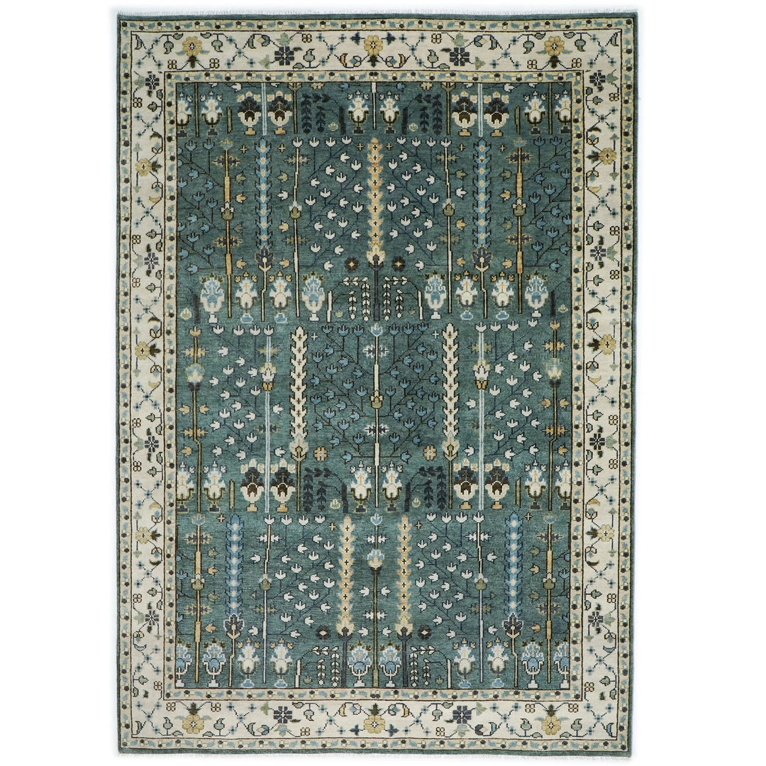 10x14 Celadon, Ivory, Beige Color Hand Knotted Oushak Wool Transitional Oriental Rug