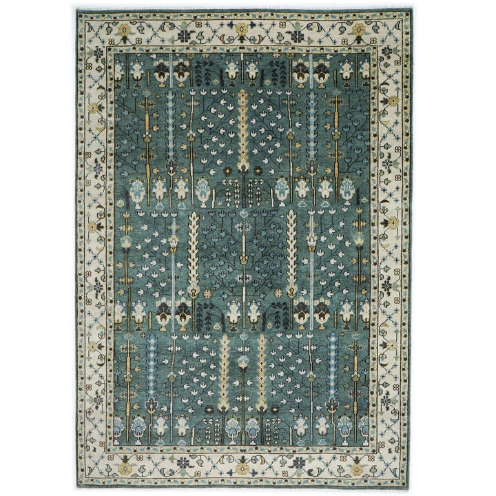 10x14 Celadon, Ivory, Beige Color Hand Knotted Oushak Wool Transitional Oriental Rug