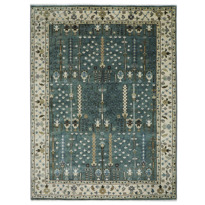 10x14 Celadon, Beige, Ivory Color Hand Knotted Oushak Wool Transitional Oriental Rug