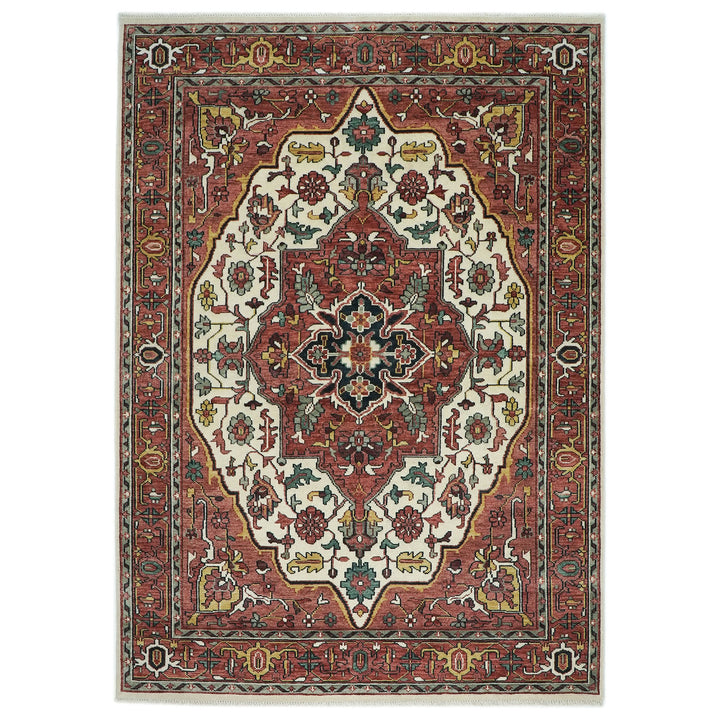 10x14 Rust, Ivory, Brown Color Hand Knotted Oushak Wool  Oriental Rug