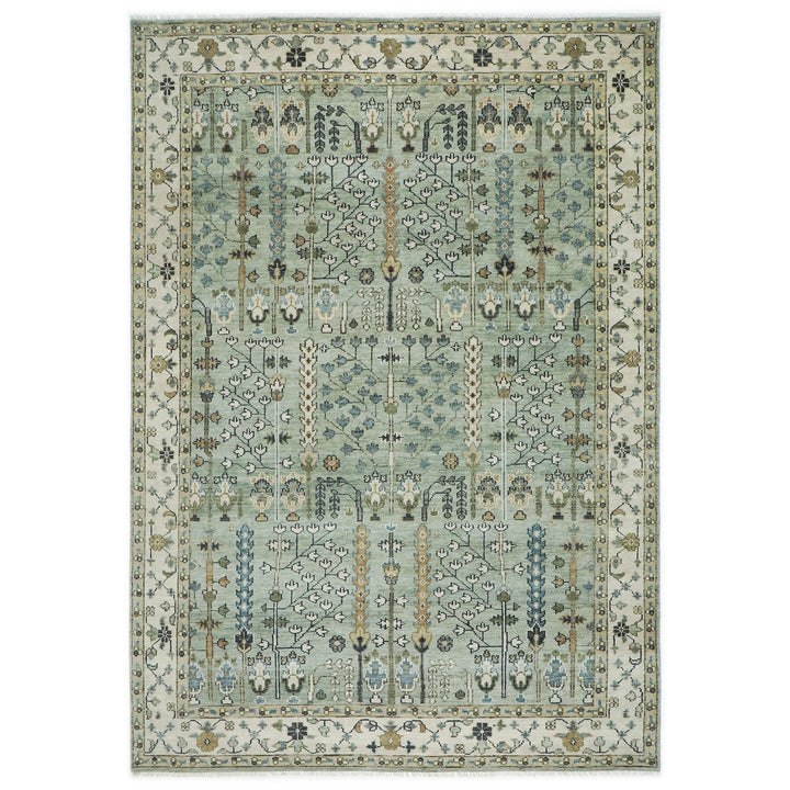 10x14 Celadon, Beige, Tan Color Hand Knotted Oushak Wool Transitional Oriental Rug