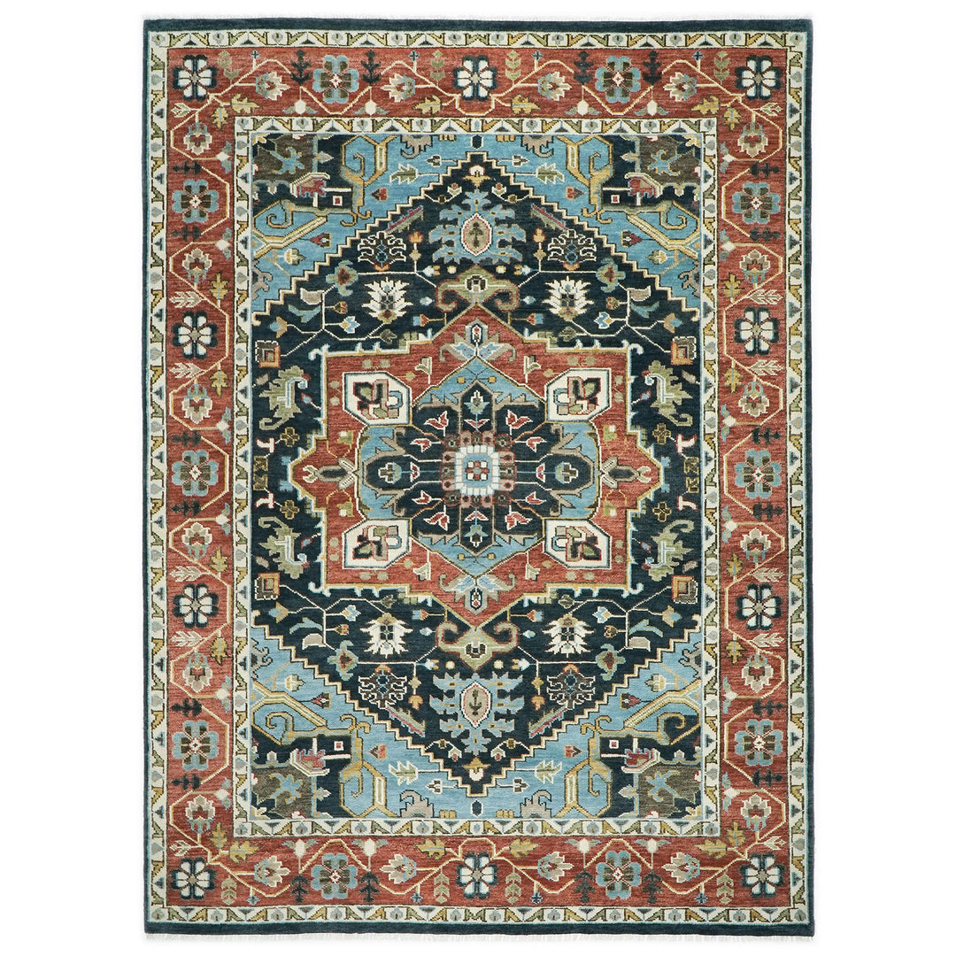 10x14 Blue, Burnt Orange, Aqua Color Hand Knotted Oushak Wool  Oriental Rug
