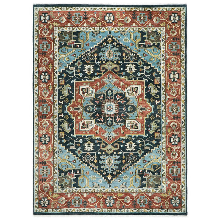10x14 Blue, Burnt Orange, Aqua Color Hand Knotted Oushak Wool  Oriental Rug