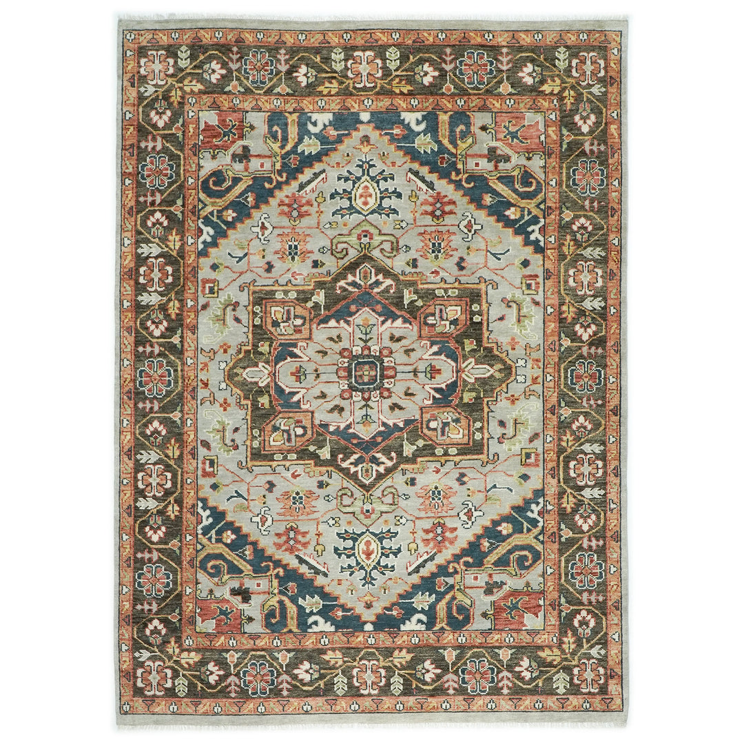 10x14 Gray, Green, Rust Color Hand Knotted Oushak Wool  Oriental Rug