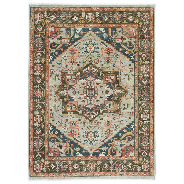 10x14 Gray, Green, Rust Color Hand Knotted Oushak Wool  Oriental Rug