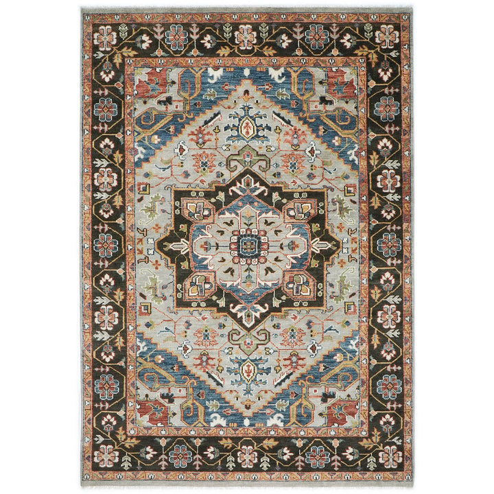 10x14 Gray, Dark Green, Blue Color Hand Knotted Oushak Wool  Oriental Rug