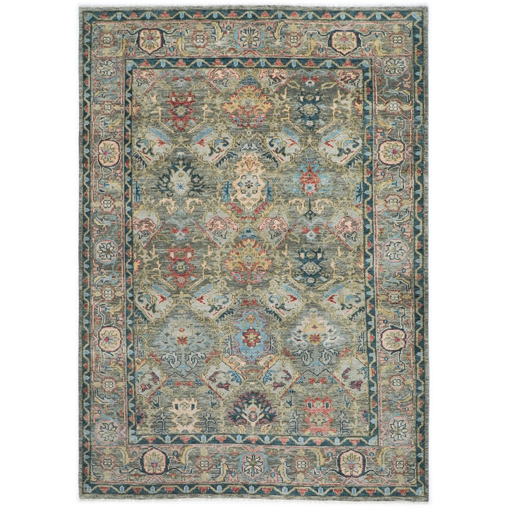 10x14 Gray, Moss, Rose Color Hand Knotted Oushak Wool Arts and Crafts Oriental Rug