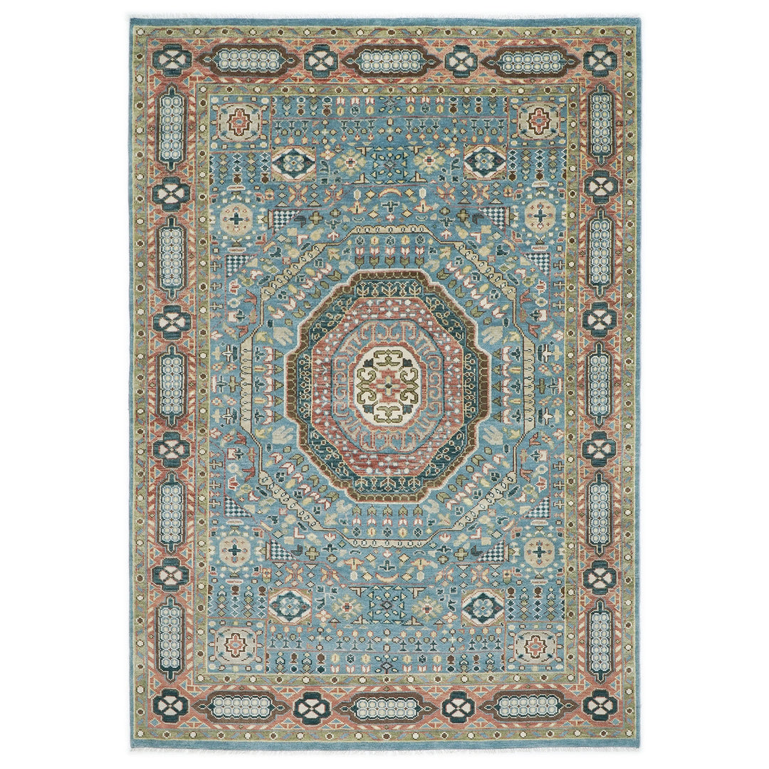 10x14 Blue, Rust, Green Color Hand Knotted Oushak Wool Traditional Oriental Rug