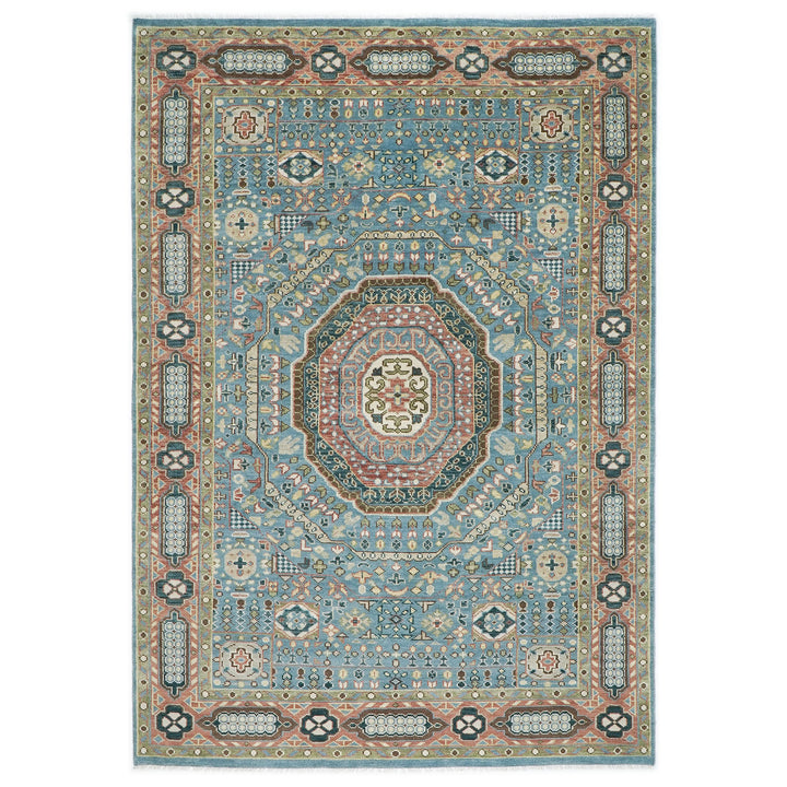 10x14 Blue, Rust, Green Color Hand Knotted Oushak Wool Traditional Oriental Rug