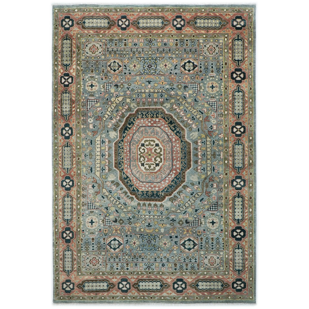 10x14 Slate, Rose, Green Color Hand Knotted Oushak Wool Traditional Oriental Rug