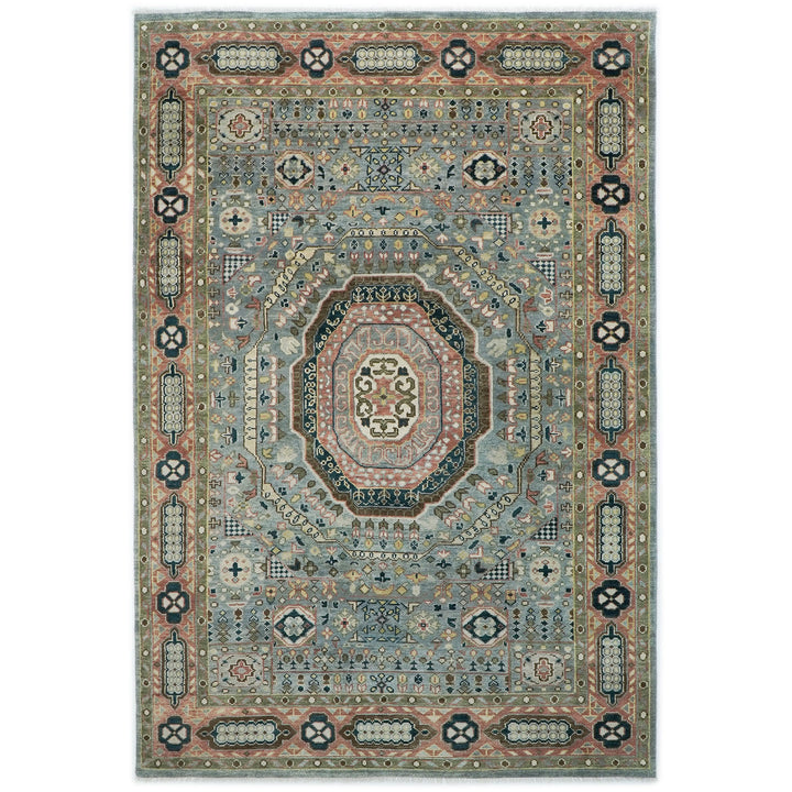 10x14 Slate, Rose, Green Color Hand Knotted Oushak Wool Traditional Oriental Rug