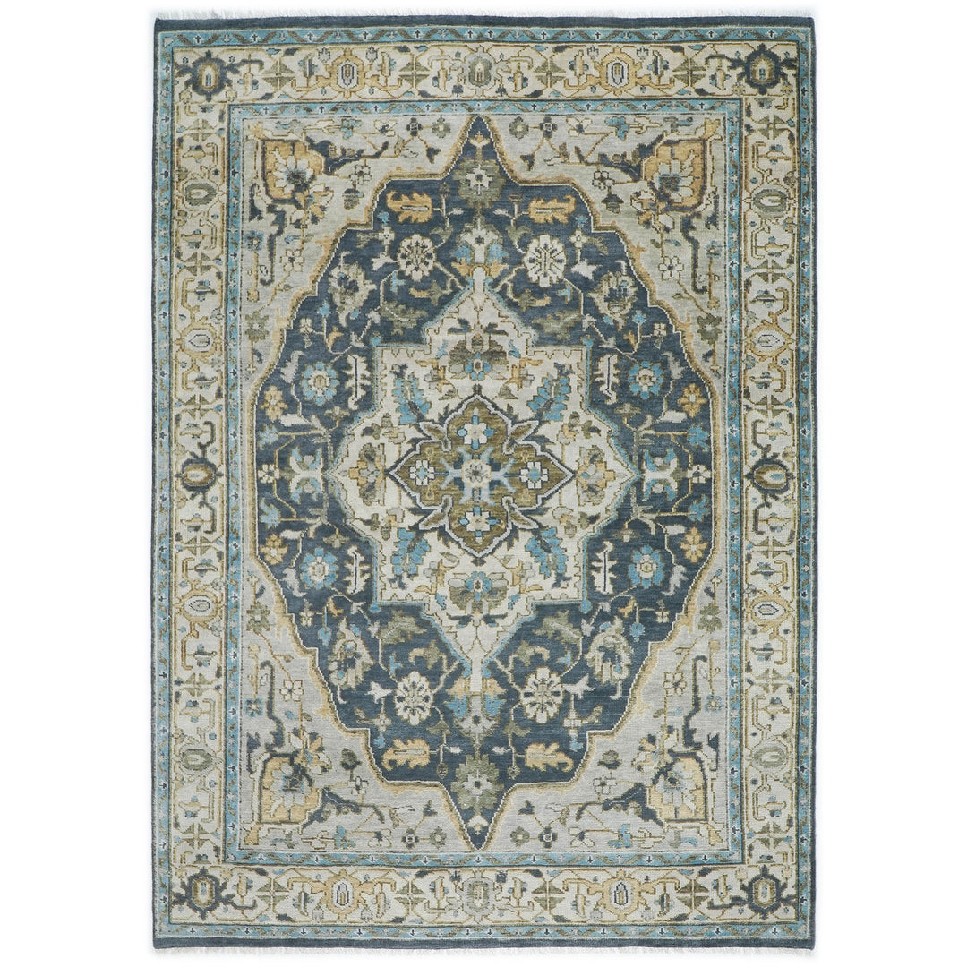 10x14 Blue, Beige, Green Color Hand Knotted Oushak Wool  Oriental Rug