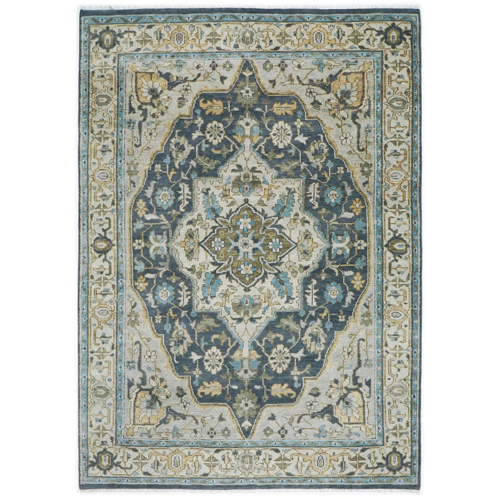 10x14 Blue, Beige, Green Color Hand Knotted Oushak Wool  Oriental Rug