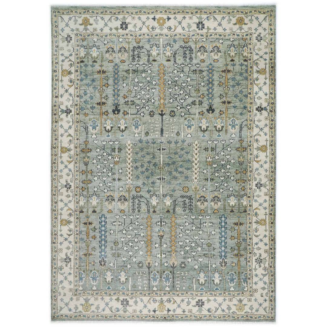 10x14 Slate, Ivory, Blue Color Hand Knotted Oushak Wool Transitional Oriental Rug