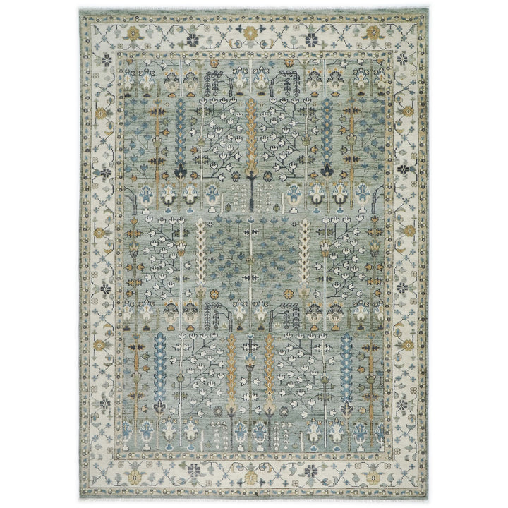 10x14 Slate, Ivory, Blue Color Hand Knotted Oushak Wool Transitional Oriental Rug