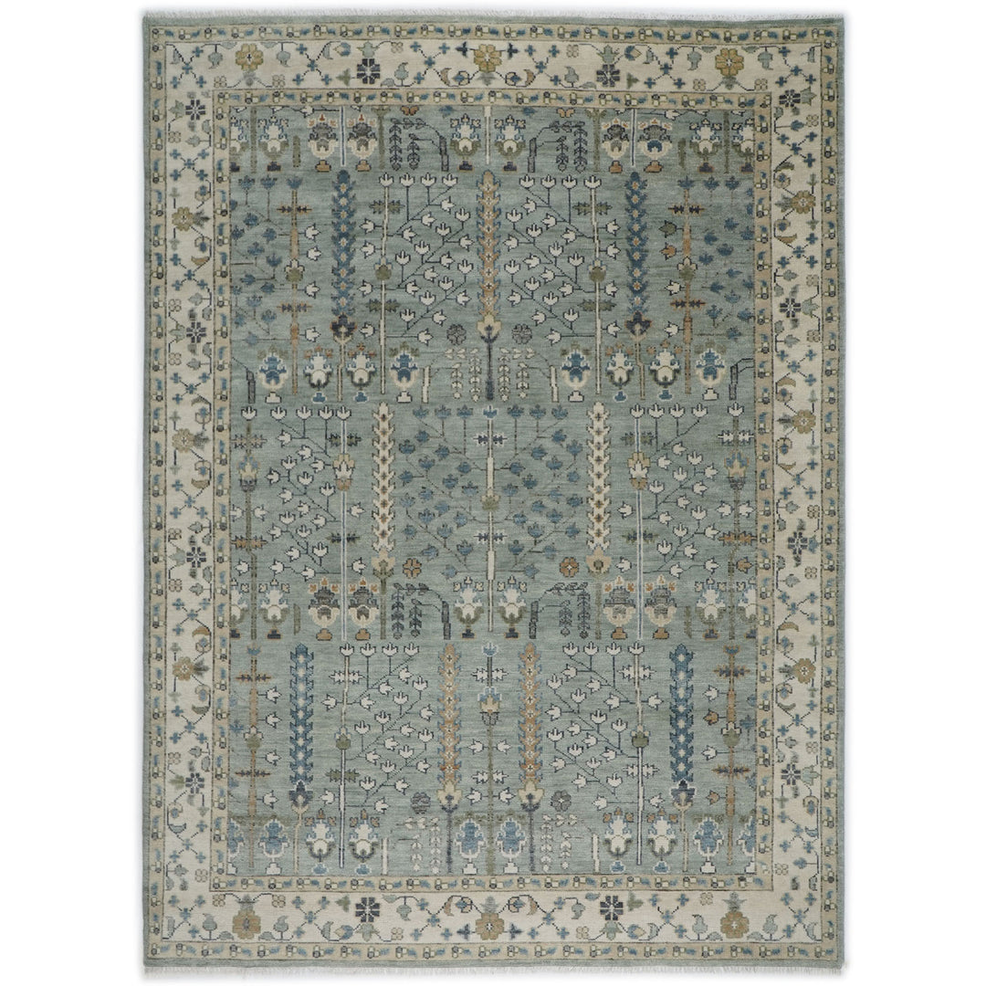 10x14 Slate, Beige, Blue Color Hand Knotted Oushak Wool Transitional Oriental Rug
