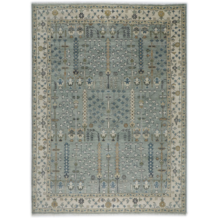 10x14 Slate, Beige, Blue Color Hand Knotted Oushak Wool Transitional Oriental Rug