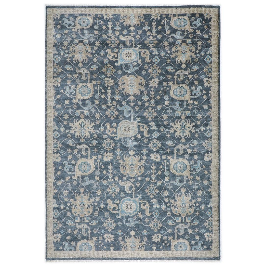 10x14 Blue, Beige, Tan Color Hand Knotted Oushak Wool Arts and Crafts Oriental Rug