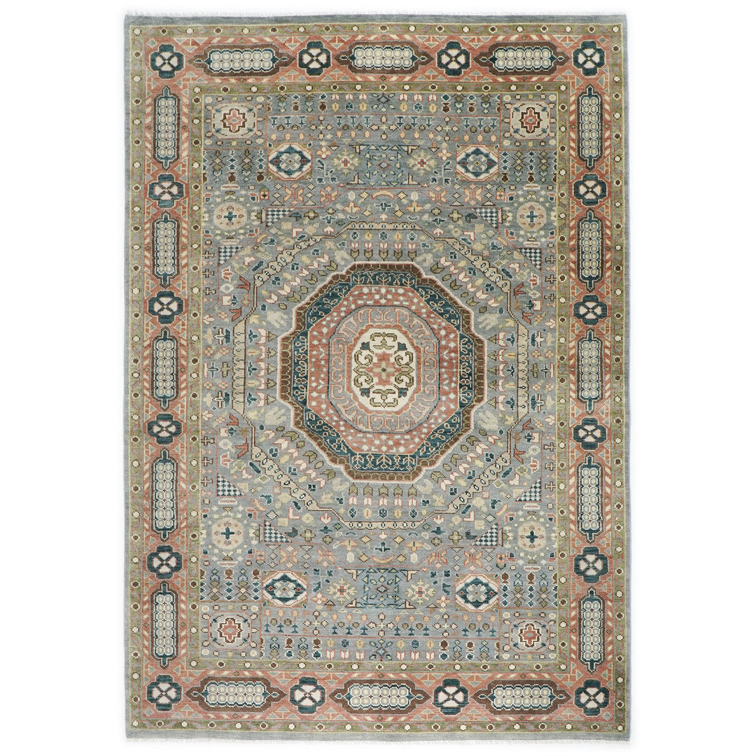 10x14 Slate, Green, Rose Color Hand Knotted Oushak Wool Traditional Oriental Rug