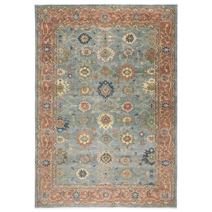 10x14 Blue, Rose, peach Color Hand Knotted Oushak Wool  Oriental Rug