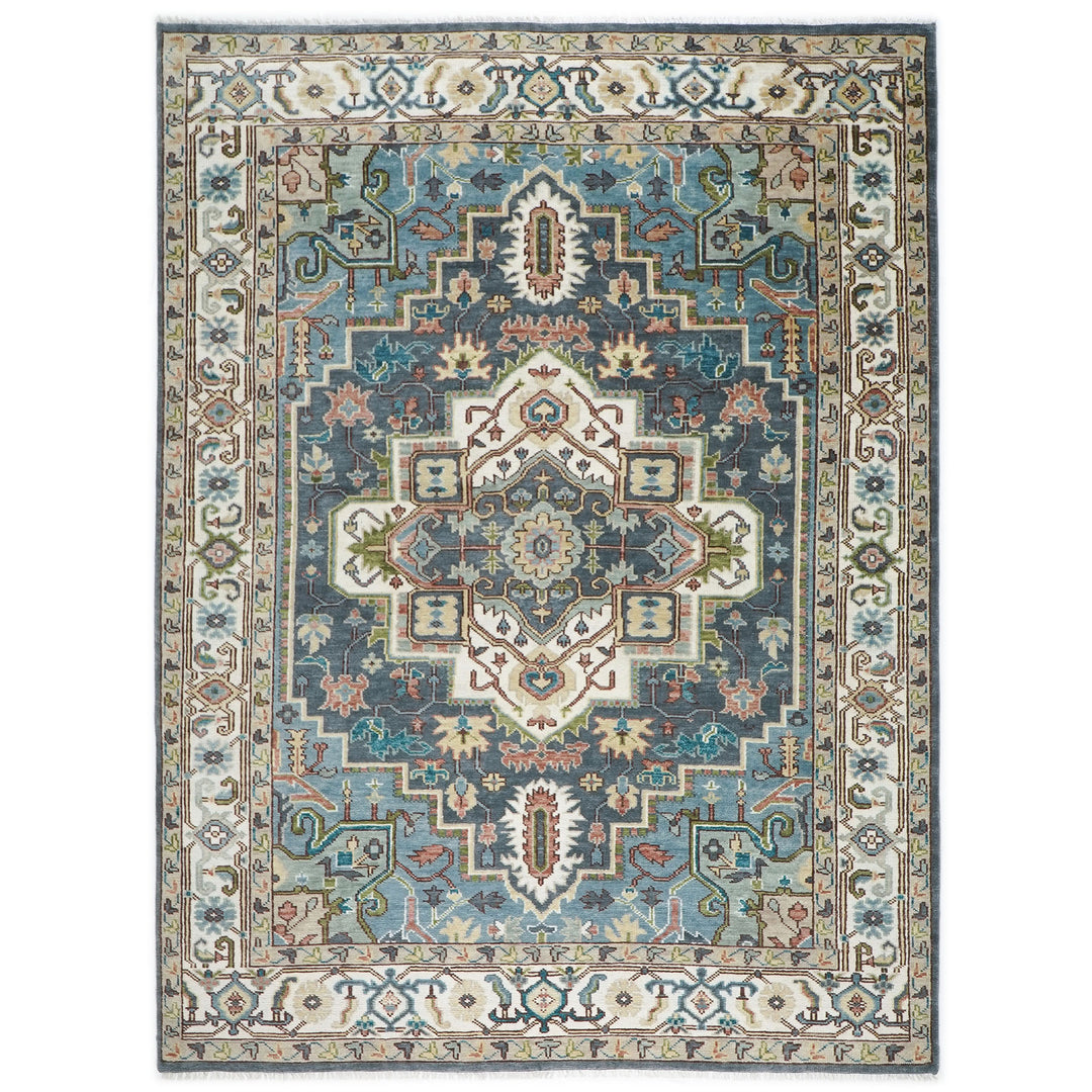 10x14 Slate, Ivory, Rose Color Hand Knotted Oushak Wool  Oriental Rug