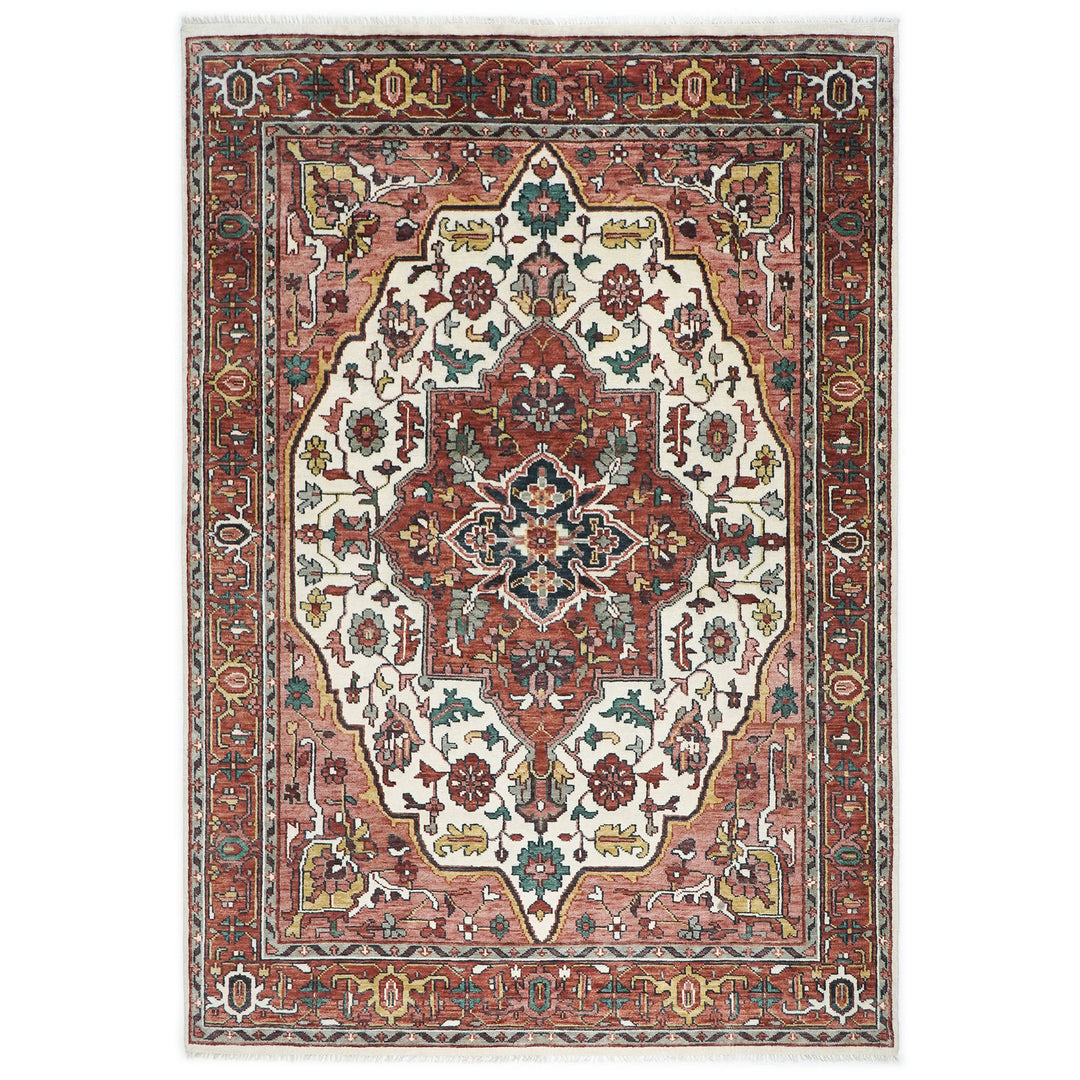 10x14 Rust, Ivory, Rose Color Hand Knotted Oushak Wool  Oriental Rug