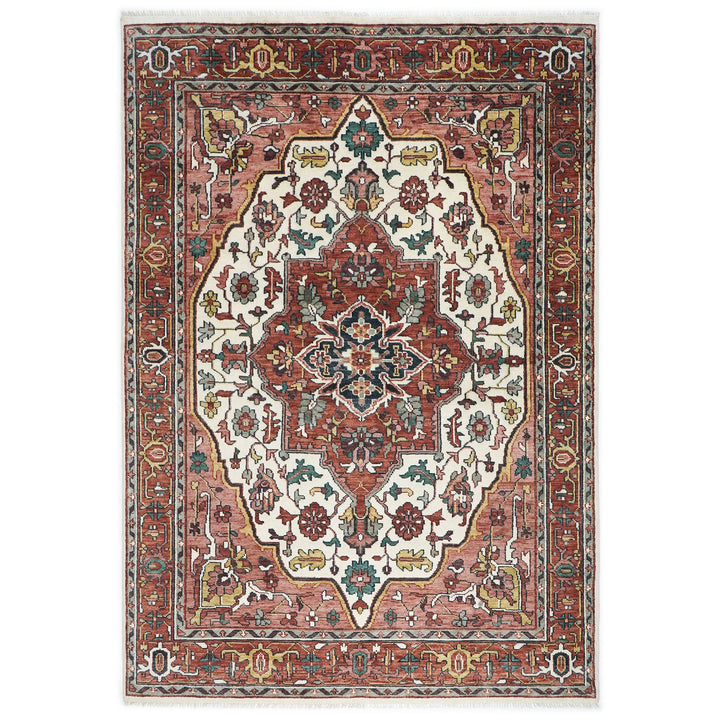 10x14 Rust, Ivory, Rose Color Hand Knotted Oushak Wool  Oriental Rug