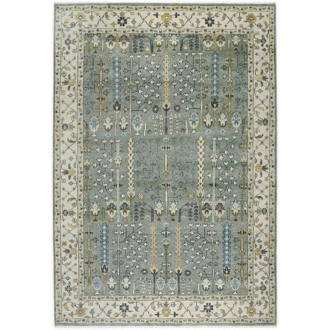 10x14 Celadon, Beige, Blue Color Hand Knotted Oushak Wool Transitional Oriental Rug