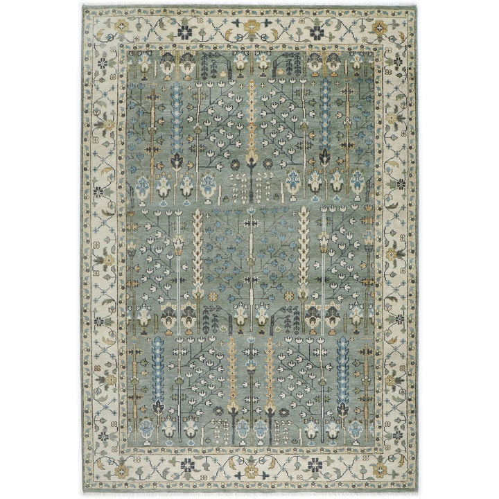 10x14 Celadon, Beige, Blue Color Hand Knotted Oushak Wool Transitional Oriental Rug
