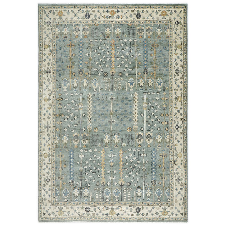 10x14 Slate, Beige, Brown Color Hand Knotted Oushak Wool Transitional Oriental Rug
