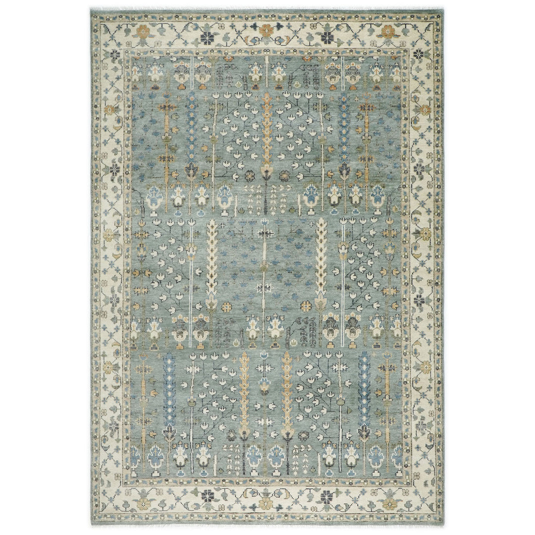 10x14 Slate, Beige, Brown Color Hand Knotted Oushak Wool Transitional Oriental Rug