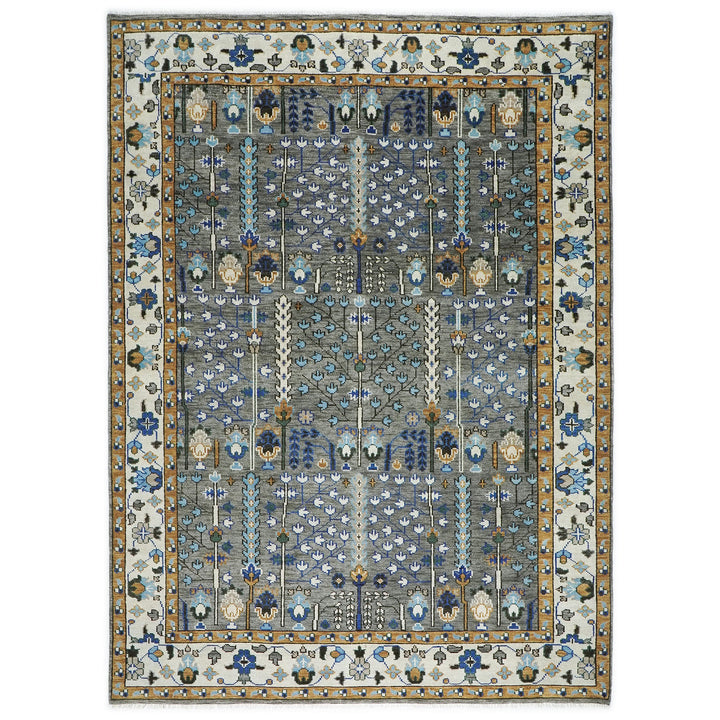 10x14 Gray, Ivory, Gold Color Hand Knotted Oushak Wool Transitional Oriental Rug