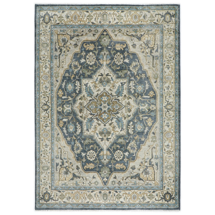 10x14 Slate, Blue, Beige Color Hand Knotted Oushak Wool  Oriental Rug