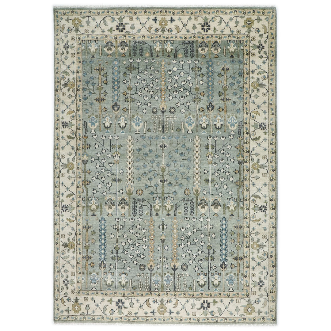 10x14 Celadon, Beige, Green Color Hand Knotted Oushak Wool Transitional Oriental Rug
