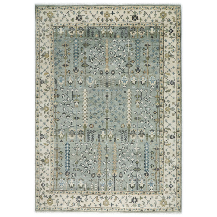 10x14 Celadon, Beige, Green Color Hand Knotted Oushak Wool Transitional Oriental Rug