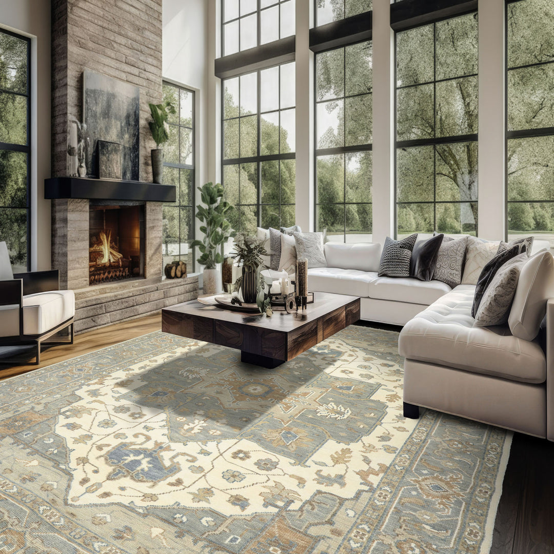 10x14 Ivory
, Gray
, Brown
 Color Hand Knotted Oushak
 Wool Traditional Oriental Rug