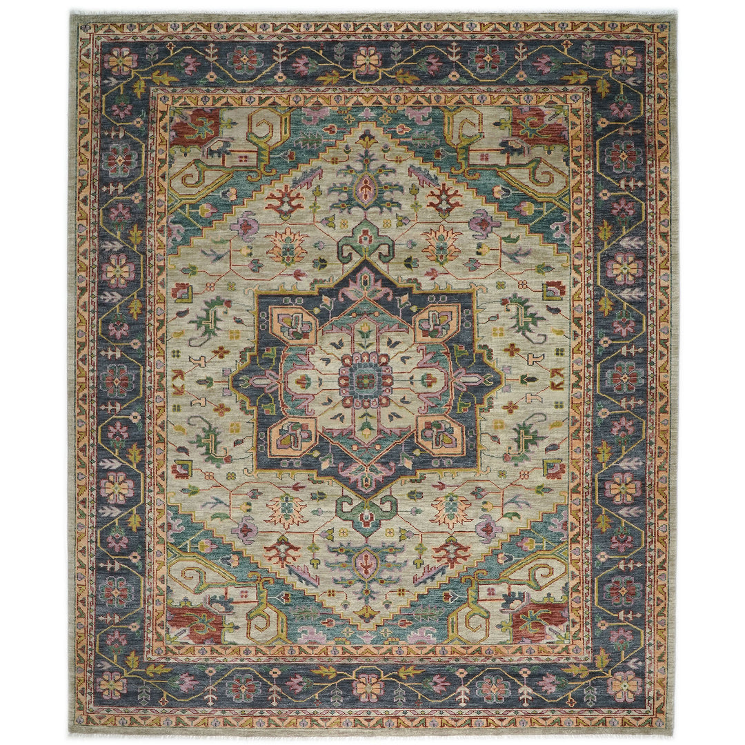 Palace Mint, Blue, Aqua Color Hand Knotted Oushak Wool  Oriental Rug